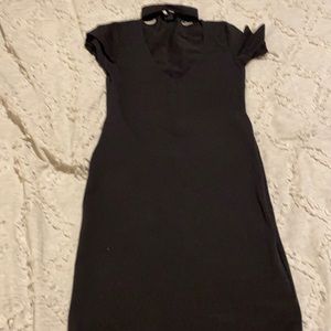 Black plunging neckline choker dress